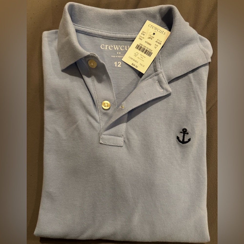 NWT Crewcuts Light Blue Polo with Navy Anchor Patch
